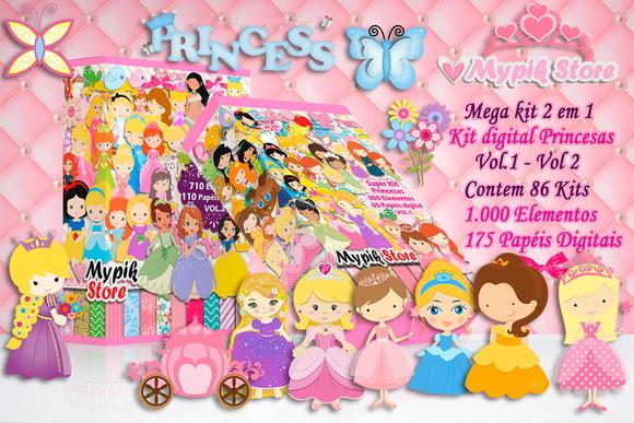 Pacote com 2 Super Kits Digitais - Unicórnios e Princesas