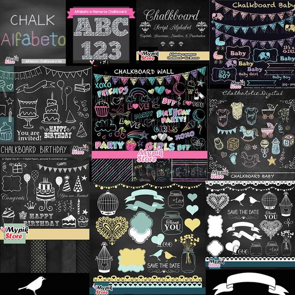 Super Coleção 30 Kits Digitais Chalkboard Scrapbook