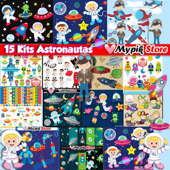Super Coleção com 15 Kits Digitais Astronautas