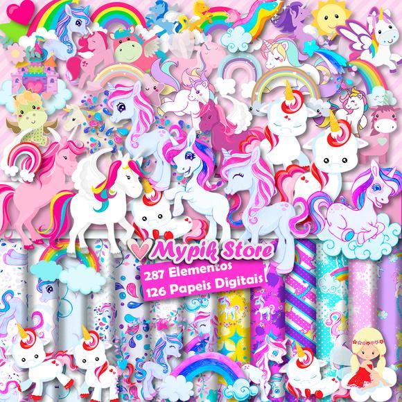Super Kit Digital Unicórnio com 23 Kits - Scrapbook