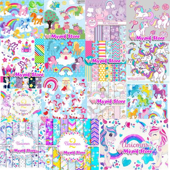 Super Kit Digital Unicórnio com 23 Kits - Scrapbook