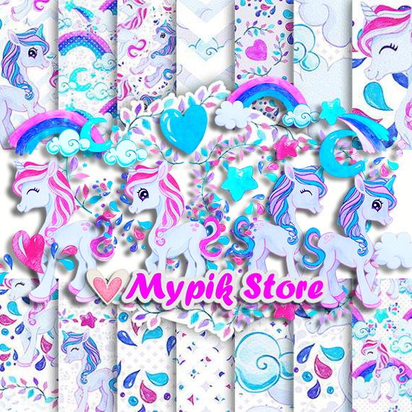 Super Kit Digital Unicórnio com 23 Kits - Scrapbook