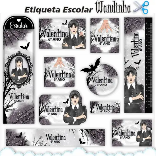 Arquivo de Corte Etiqueta Escolar Wandinha