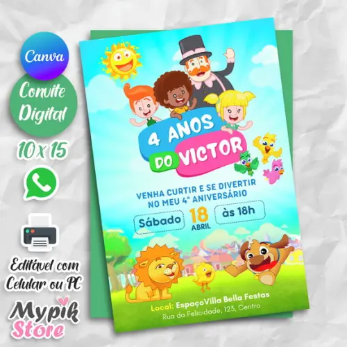 Convite Digital Mundo Bita - Editável com Canva