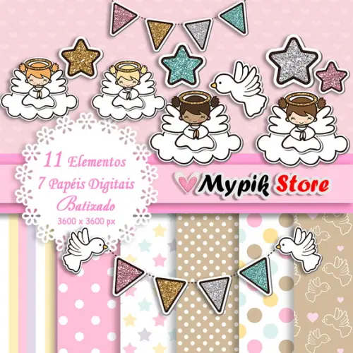 Kit Digital Batizado Anjos Scrapbook 03