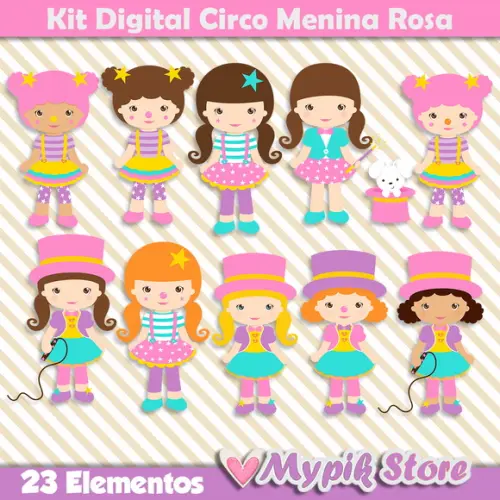 Kit Digital Circo Menina Rosa Coleção Scrapbook 01
