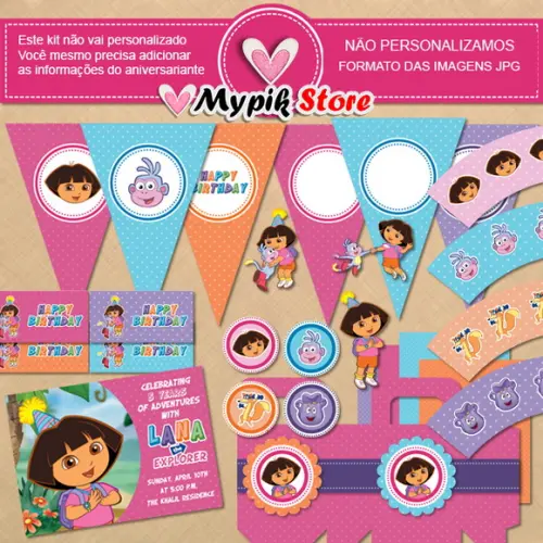 Kit Digital de Aniversario Dora Aventureira para imprimir