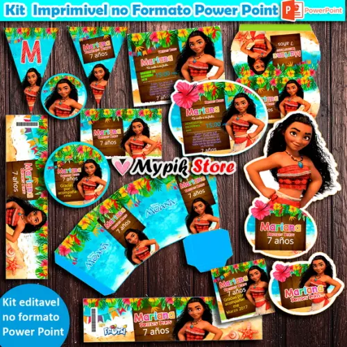 Kit Digital Festa de Aniversario Imprimível Editável Moana