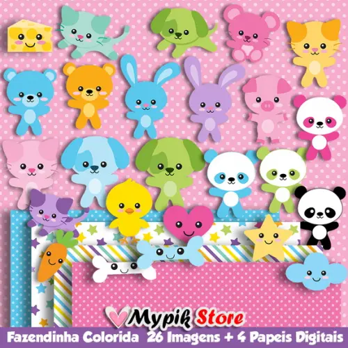 Kit Digital Fazendinha Colorida Scrapbook