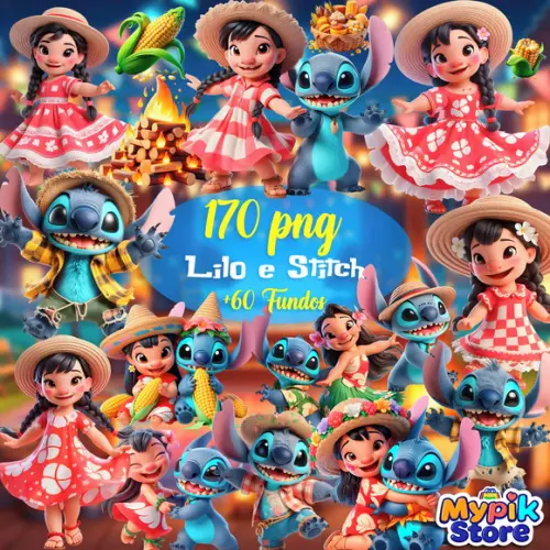Kit Digital Lilo e Stitch Festa Junina Png + Fundos Exclusiv