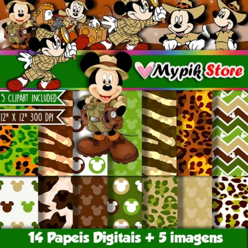 Kit Digital Mickey Mouse Safári -Scrapbook