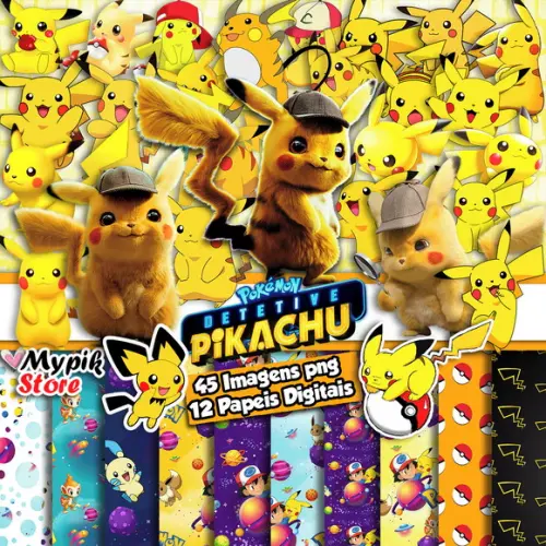 Kit Digital Pikachu Imagens Png e papeis Digitais