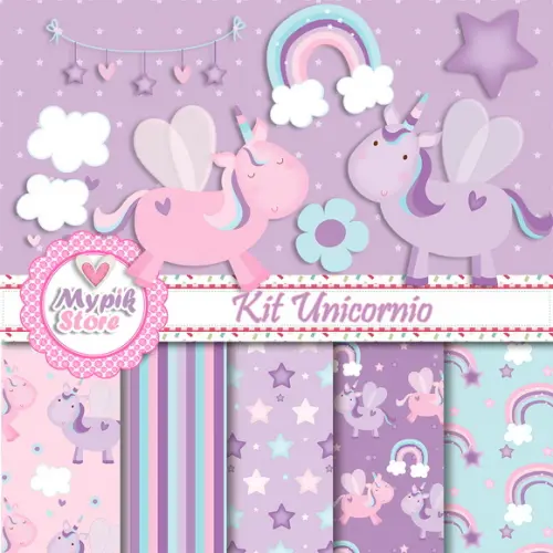 Kit Digital Unicórnio Scrapbook - 03