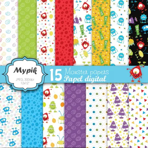 Kit Monstros Papel Digital - Mod:2