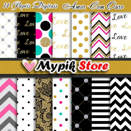 Kit Papel Digital Amor e Ouro - 11