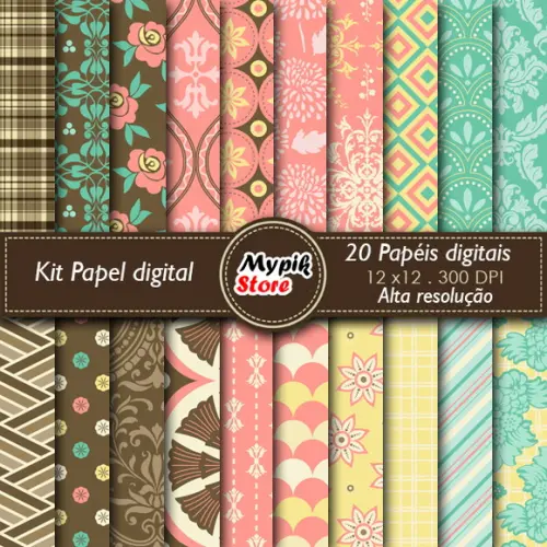 Kit Papel digital Floral 20 papel - 10