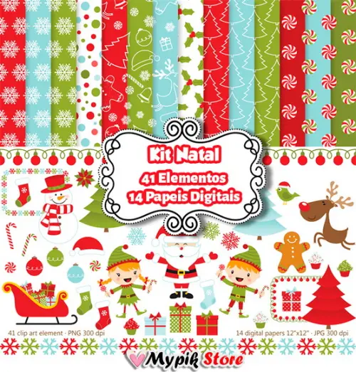 Kit Papel Digital Natal Coleção - 24