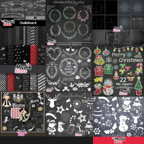 Super Coleção 30 Kits Digitais Chalkboard Scrapbook