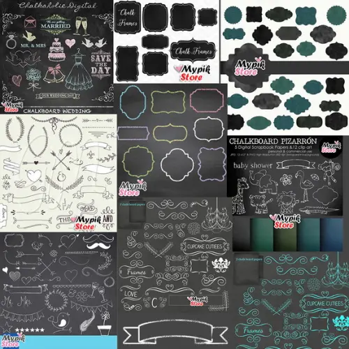Super Coleção 30 Kits Digitais Chalkboard Scrapbook