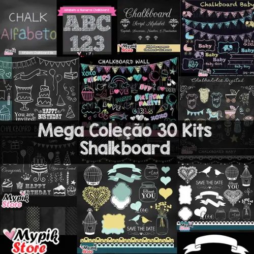 Super Coleção 30 Kits Digitais Chalkboard Scrapbook