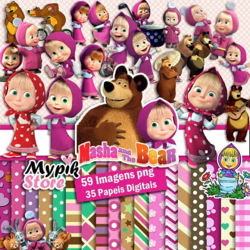 Super Kit Digital Masha e o Urso - Coleção Scrapbook