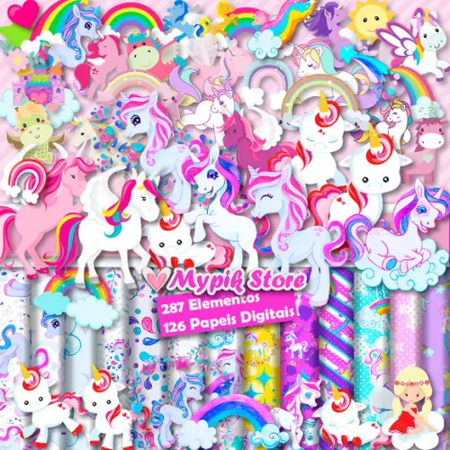 Super Kit Digital Unicórnio com 23 Kits - Scrapbook
