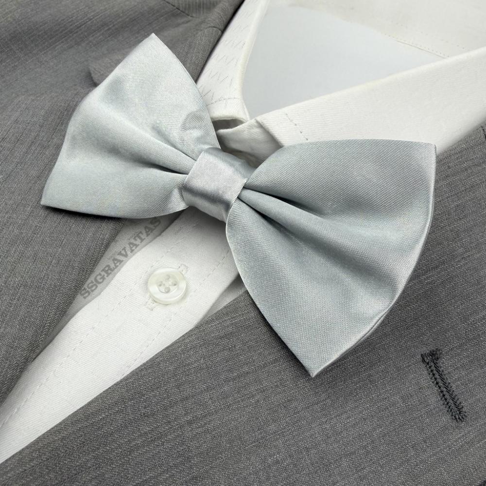 Gravata Borboleta Prata Cetim Adulto Noivo Padrinhos Ba538