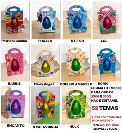 Arquivo de Corte Caixa Ovo de Páscoa 25-4 (compre 1 Lev+10