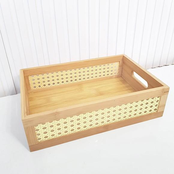 Bandeja / Caixa 22x33cm Bambu Laterais Palhinha Indiana