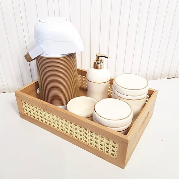 Bandeja / Caixa 22x33cm Bambu Laterais Palhinha Indiana