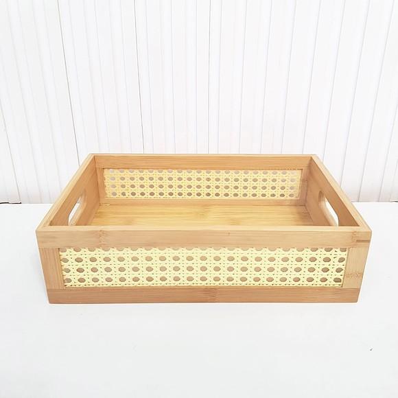 Bandeja / Caixa 22x33cm Bambu Laterais Palhinha Indiana