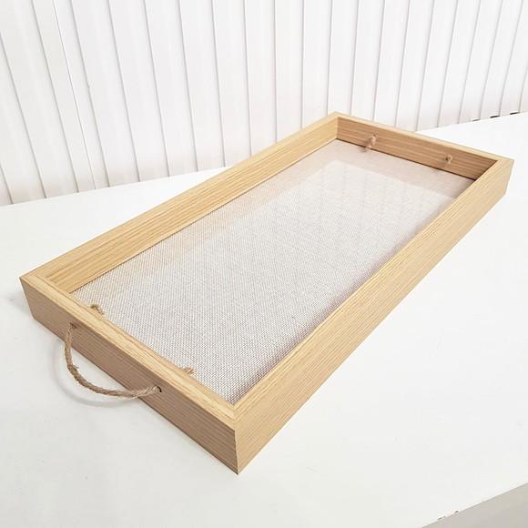 Bandeja 21x41cm Laminada com Fundo Linho e Vidro