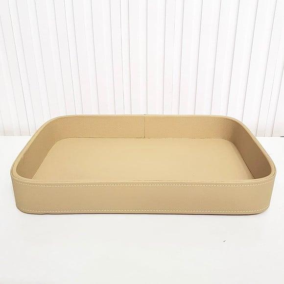 Bandeja 24x36cm Couro Pu Bege Camurça