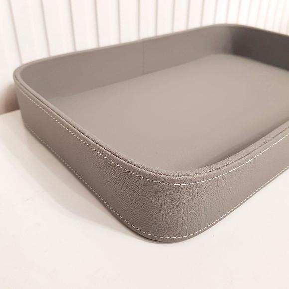 Bandeja 24x36cm Couro Pu Cinza