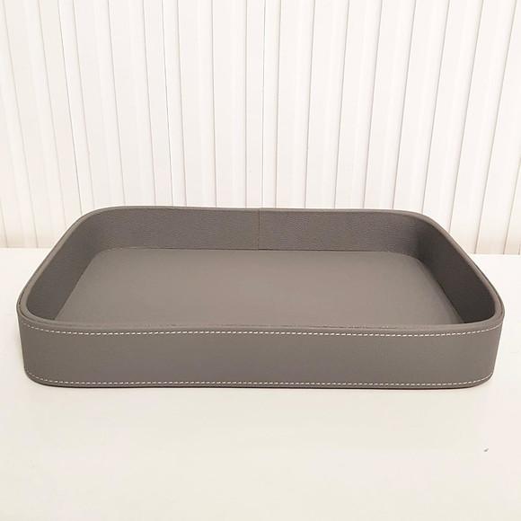 Bandeja 24x36cm Couro Pu Cinza