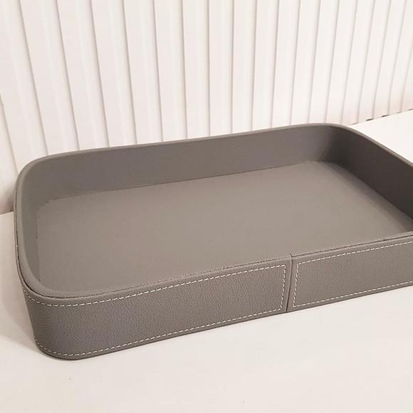 Bandeja 24x36cm Couro Pu Cinza