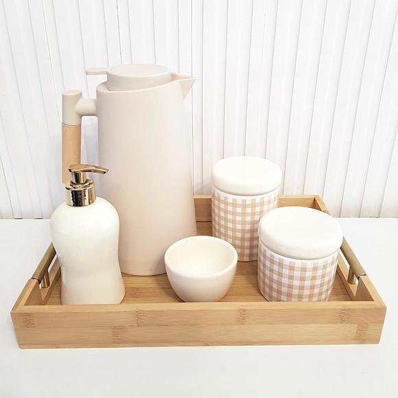 Bandeja 26x38cm Bambu Retangular Alças Douradas (fundo Mdf)