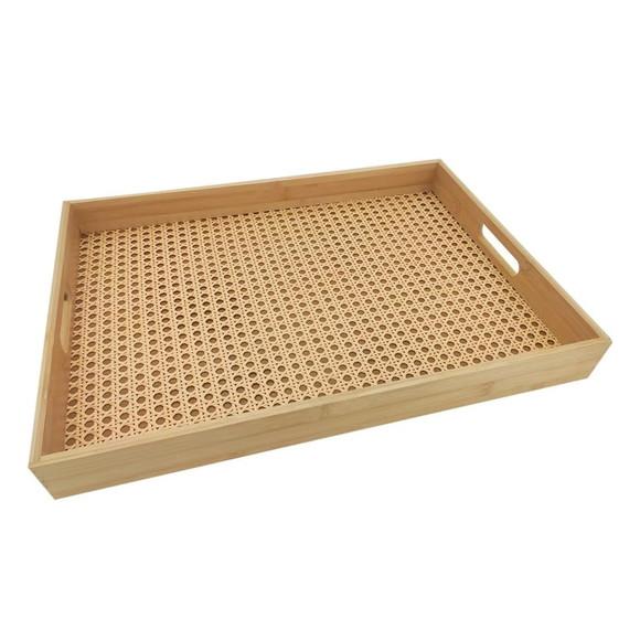 Bandeja 28x39cm Retangular de Bambu com Fundo de Palhinha