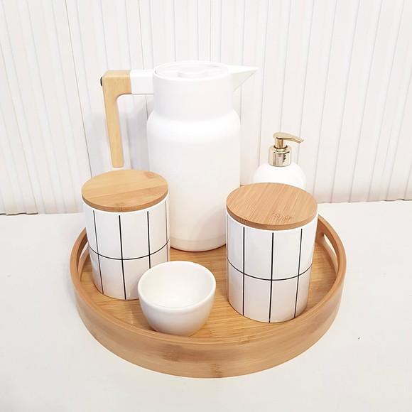 Bandeja 35cm Redonda Bambu com Alças (fundo Mdf)