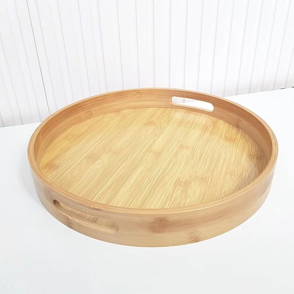 Bandeja 35cm Redonda Bambu com Alças (fundo Mdf)