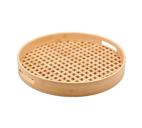 Bandeja 36cm Redonda de Bambu com Fundo Vazado