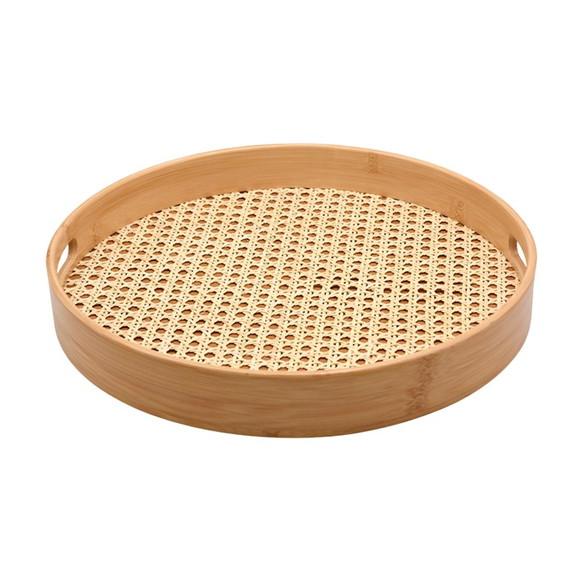 Bandeja 36cm Redonda de Bambu Fundo Textura Palha Indiana