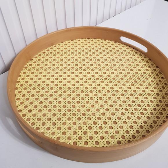 Bandeja 36cm Redonda de Bambu Fundo Textura Palha Indiana