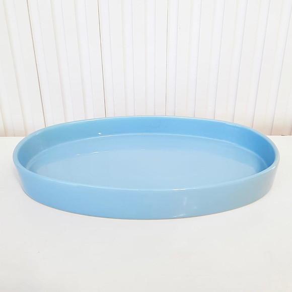 Bandeja de Cerâmica Oval Azul Bebê para Kit Higiene Bebê