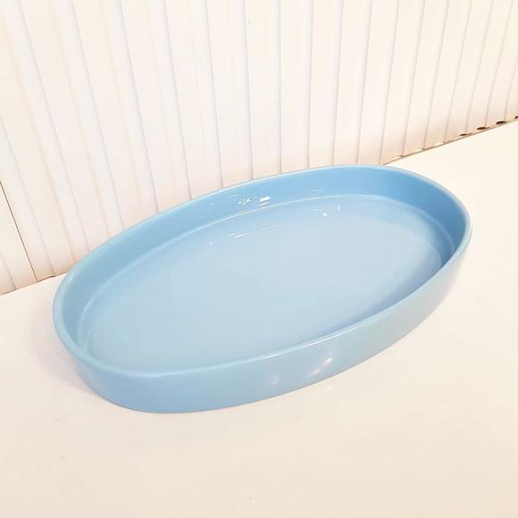 Bandeja de Cerâmica Oval Azul Bebê para Kit Higiene Bebê