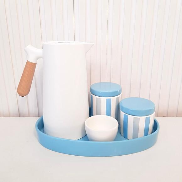 Bandeja de Cerâmica Oval Azul Bebê para Kit Higiene Bebê