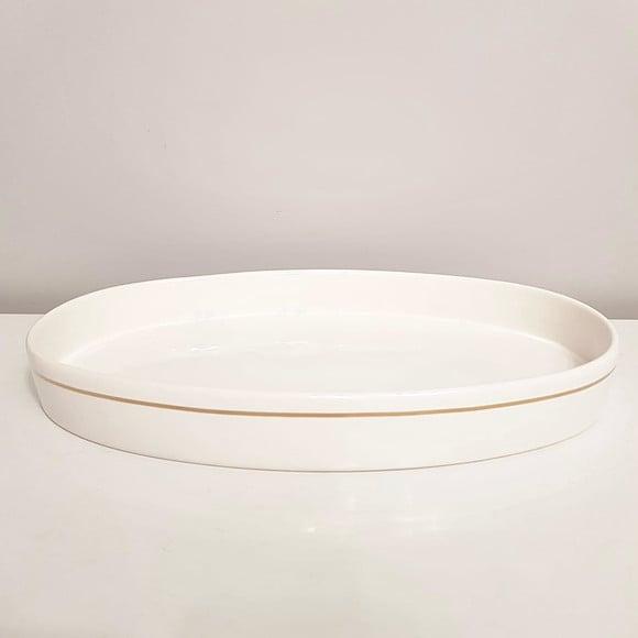 Bandeja de Cerâmica Oval Branca Filete Dourado Kit Higiene