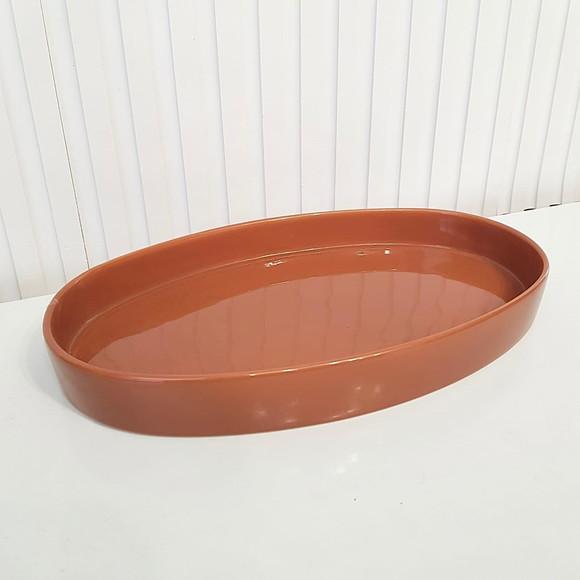 Bandeja de Cerâmica Oval Caramelo / Terracota Kit Higiene