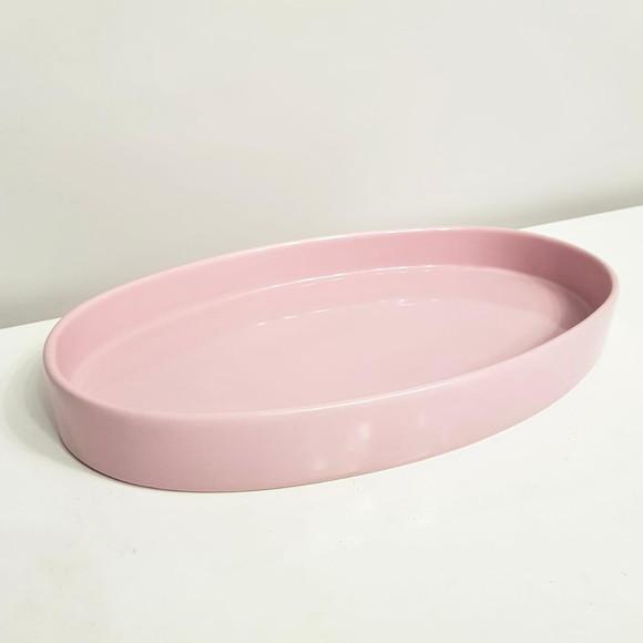 Bandeja de Cerâmica Oval Rosa Bebê para Kit Higiene