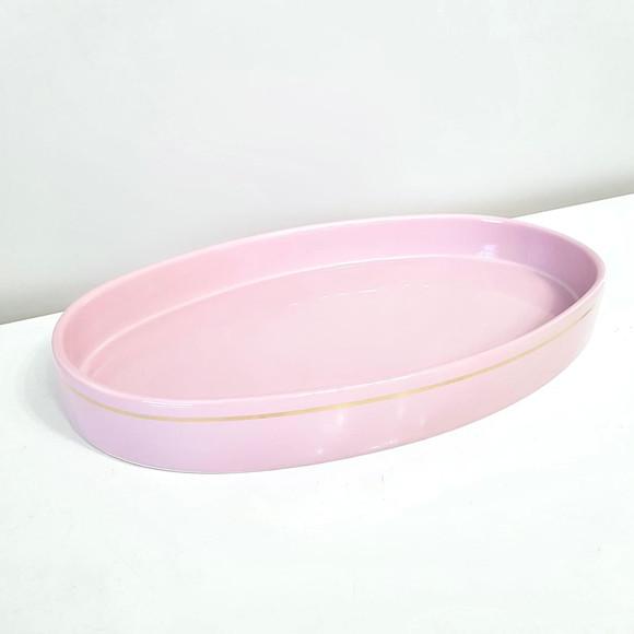 Bandeja de Cerâmica Oval Rosa Bebê com Filete Dourado